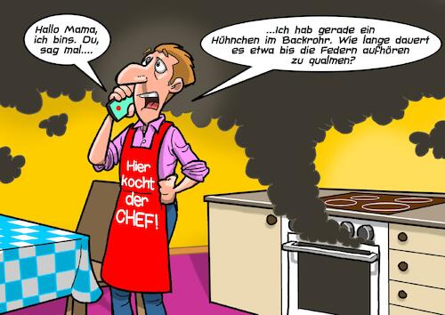 Cartoon: Koch (medium) by Joshua Aaron tagged koch,kochen,rezept,huhn,hühnchen,hähnchen,backofen,chef,koch,kochen,rezept,huhn,hühnchen,hähnchen,backofen,chef