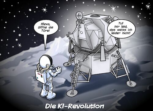 Cartoon: Künstliche Intelligenz (medium) by Joshua Aaron tagged ki,alexa,siri,google,künstliche,intelligenz,weltraum,astronaut,mond,raumkapsel,ki,alexa,siri,google,künstliche,intelligenz,weltraum,astronaut,mond,raumkapsel