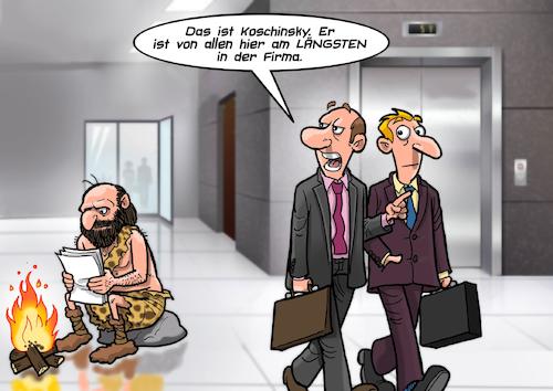 Cartoon: Langjähriger Mitarbeiter (medium) by Joshua Aaron tagged mitarbeiter,firma,buchhaltung,büro,steinzeit,neandertaler,office,mitarbeiter,firma,buchhaltung,büro,steinzeit,neandertaler,office