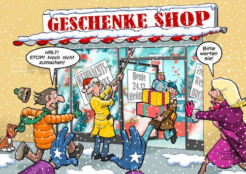 Cartoon: Last Minute Shopping (medium) by Chris Berger tagged weihnachten,einkauf,last,minute,geschenke,xmas,hanuka,weihnachten,einkauf,last,minute,geschenke,xmas,hanuka