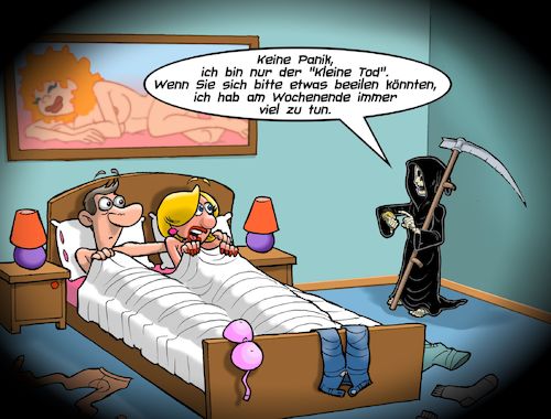 Cartoon: Little death (medium) by Joshua Aaron tagged kleiner,tod,orgasmus,höhepunkt,wochenende,bumsen,mann,frau,liebe,kleiner,tod,sex,orgasmus,höhepunkt,wochenende,bumsen,mann,frau,liebe