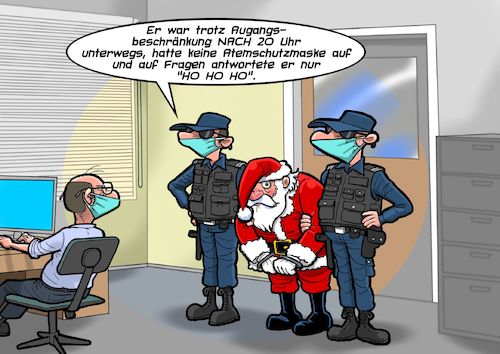 Cartoon: Lockdown (medium) by Joshua Aaron tagged weihnachten,xmas,christmas,lockdown,covid,corona,polizei,ausgangsbeschränkung,weihnachten,xmas,christmas,lockdown,covid,corona,polizei,ausgangsbeschränkung