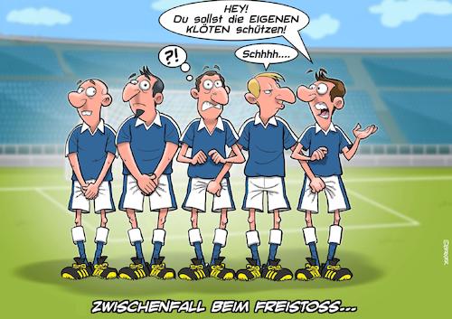 Cartoon: Mauer (medium) by Joshua Aaron tagged freistoss,em,fussball,mauer,hoden,klöten,eier,schutz,freistoss,em,fussball,mauer,hoden,klöten,eier,schutz