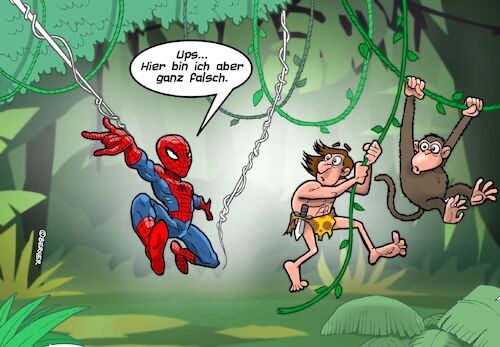 Cartoon: Neulich im Dschungel (medium) by Chris Berger tagged tarzan,spidey,spinne,spiderman,cheetah,dschungel,tarzan,spidey,spinne,spiderman,cheetah,dschungel
