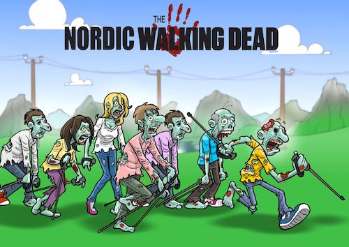 Cartoon: Nordic Walking Dead (medium) by Joshua Aaron tagged zombies,walking,dead,fernsehserie,tv,streamen,zombies,walking,dead,fernsehserie,tv,streamen