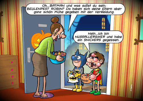 Cartoon: Nussallergie (medium) by Chris Berger tagged allergiker,allergie,nuss,halloween,süssigkeiten,allergiker,allergie,nuss,halloween,süssigkeiten