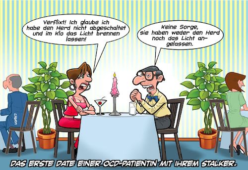 Cartoon: OCD Stalker (medium) by Chris Berger tagged ocd,stalking,stalker,obsessive,compulsive,disorder,date,ocd,stalking,stalker,obsessive,compulsive,disorder,date