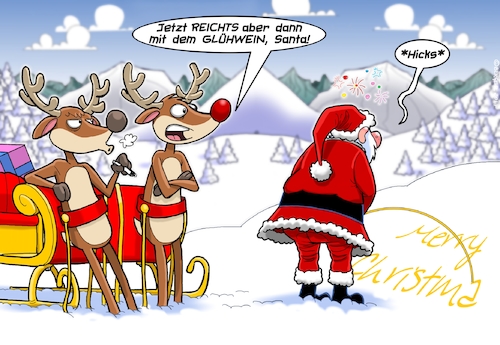 Cartoon: Pipi (medium) by Joshua Aaron tagged glühwein,pinkeln,santa,rentiere,glühwein,pinkeln,santa,rentiere