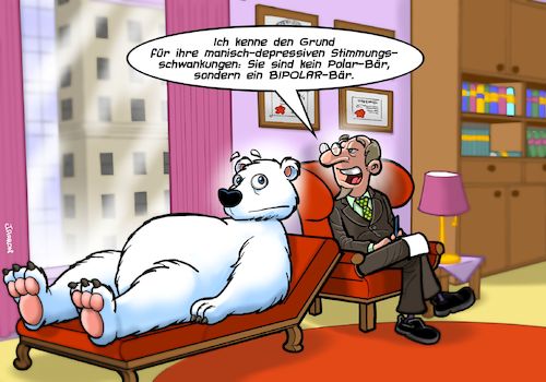 Cartoon: Polarbär (medium) by Joshua Aaron tagged bipolar,störung,manisch,depressiv,psychiater,psychologe,bär,eisbär,bipolar,störung,manisch,depressiv,psychiater,psychologe,bär,eisbär