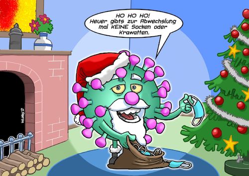 Cartoon: Santa Corona (medium) by Joshua Aaron tagged weihnachten,weihnachtsmann,santa,klaus,corona,pandemie,covid,atemschutz,weihnachten,weihnachtsmann,santa,klaus,corona,pandemie,covid,atemschutz