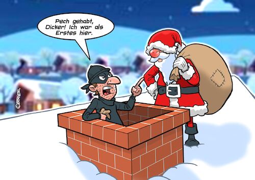 Cartoon: Santas Pech (medium) by Chris Berger tagged santa,klaus,weihnachstmann,dieb,einbrecher,kamin,santa,klaus,weihnachstmann,dieb,einbrecher,kamin
