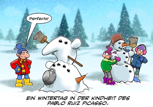 Cartoon: Schneemann (medium) by Joshua Aaron tagged picasso,schneemann,winter,schneefall,picasso,schneemann,winter,schneefall