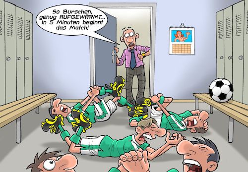 Cartoon: Schwalben (medium) by Joshua Aaron tagged foul,vorgetäuscht,fussball,spieler,umkleide,training,elfmeter,freistoß,foul,vorgetäuscht,fussball,spieler,umkleide,training,elfmeter,freistoß