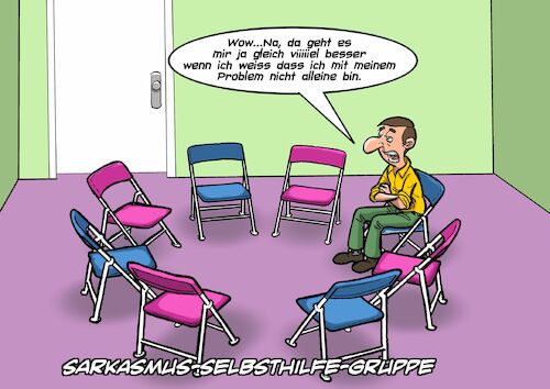 Cartoon: Selbsthilfe Gruppe (medium) by Chris Berger tagged sarkasmus,selbsthilfe,gruppe,sarkasmus,selbsthilfe,gruppe