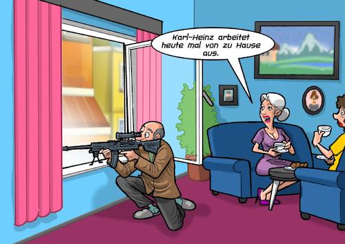 Cartoon: Sniper Homeoffice (medium) by Joshua Aaron tagged scharfschütze,killer,sniper,heimarbeit,homeoffice,gewehr,schütze,scharfschütze,killer,sniper,heimarbeit,homeoffice,gewehr,schütze