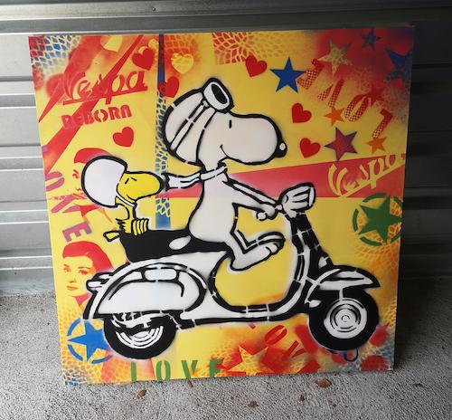 Cartoon: Snoopy Woodstock Vespa (medium) by Joshua Aaron tagged snoopy,woodstock,vespa,stencil,graffiti,snoopy,woodstock,vespa,stencil,graffiti