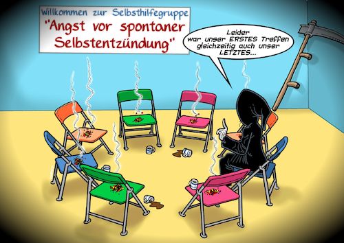 Cartoon: Spontaneous Human Combustion (medium) by Chris Berger tagged spontane,selbstentzündung,selbsthilfegrupper,stuhlkreis,tod,verbrennen,spontane,selbstentzündung,selbsthilfegrupper,stuhlkreis,tod,verbrennen