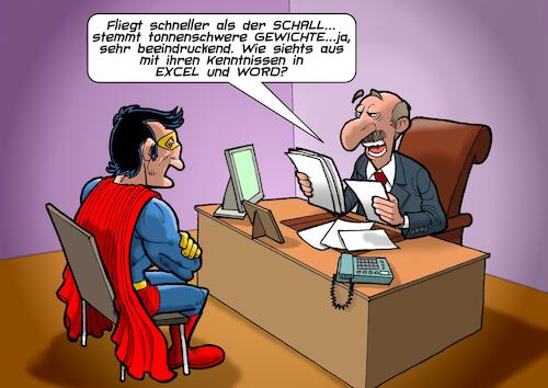 Cartoon: Superhelden Bewerbung (medium) by Joshua Aaron tagged superman,held,bewerbung,excel,word,it,superman,held,bewerbung,excel,word,it