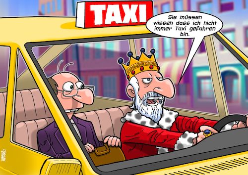Cartoon: Taxi (medium) by Chris Berger tagged taxi,taxifahrer,royal,könig,monarch,taxi,taxifahrer,royal,könig,monarch