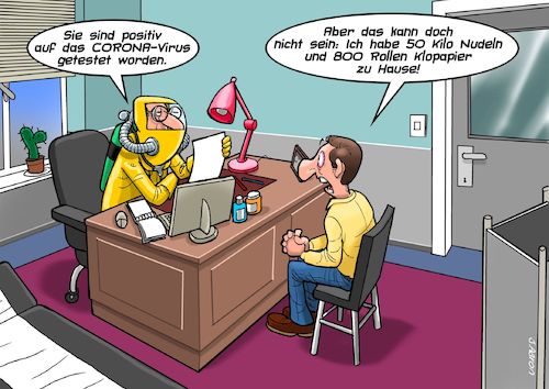 Cartoon: Test (medium) by Chris Berger tagged arzt,test,covid,19,corona,virus,epidemie,pandemie,arzt,test,covid,19,corona,virus,epidemie,pandemie