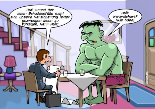 Cartoon: Versicherung (medium) by Joshua Aaron tagged hulk,versicherung,haftpflicht,schadensfall,hulk,versicherung,haftpflicht,schadensfall