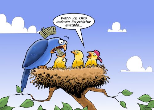 Cartoon: Wenn Mama kotzt (medium) by Chris Berger tagged vogel,kotze,fütterung,erbrochenes,heraufgewürgt,psychotherapie,psychiater,kinder,trauma,vogel,kotze,fütterung,erbrochenes,heraufgewürgt,psychotherapie,psychiater,kinder,trauma