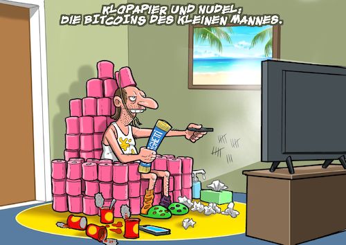 Cartoon: Wertanlage (medium) by Chris Berger tagged bitcoin,klopapier,nudel,pandemie,lockdown,corona,covid,bitcoin,klopapier,nudel,pandemie,lockdown,corona,covid