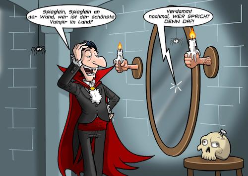 Cartoon: Zauberspiegel (medium) by Joshua Aaron tagged spiegel,märchen,schneewittchen,snowwhite,vampir,dracula,kein,spiegelbild,spiegel,märchen,schneewittchen,snowwhite,vampir,dracula,kein,spiegelbild