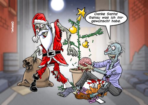 Cartoon: Zombie Christmas (medium) by Chris Berger tagged zombie,weihnachten,santa,weihnachtsmann,bescherung,gehirn,zombie,weihnachten,santa,weihnachtsmann,bescherung,gehirn