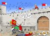 Cartoon: Pizza Pizza (small) by Joshua Aaron tagged pizzabote,burg,mittelalter,pfeile,abwehr,ritter,verteidigung