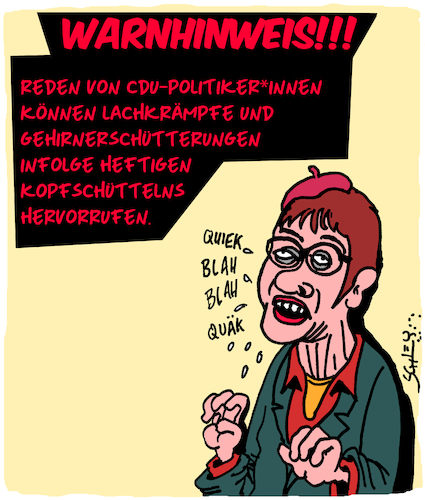 Cartoon: AKK und CDU (medium) by Karsten Schley tagged kramp,karrenbauer,akk,cdu,politik,rhetorik,reden,rezo,youtube,kramp,karrenbauer,akk,cdu,politik,rhetorik,reden,rezo,youtube