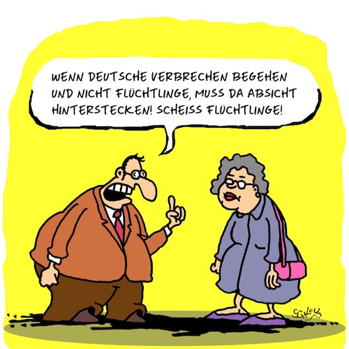 Cartoon: Alles Absicht! (medium) by Karsten Schley tagged rassismus,immigration,besorgtbürger,verschwörungstheorien,verbrechen,heidelberg,flüchtlinge,politik,hass,gesellschaft,deutschland,rassismus,immigration,besorgtbürger,verschwörungstheorien,verbrechen,heidelberg,flüchtlinge,politik,hass,gesellschaft,deutschland