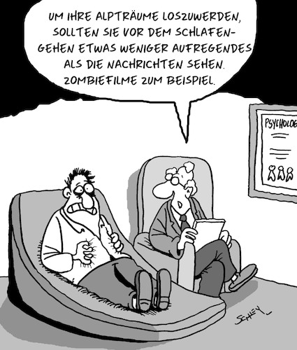 Cartoon: Alpträume (medium) by Karsten Schley tagged nachrichten,medien,tv,filme,entertainment,politik,psychologie,alpträume,ängste,gesellschaft,nachrichten,medien,tv,filme,entertainment,politik,psychologie,alpträume,ängste,gesellschaft