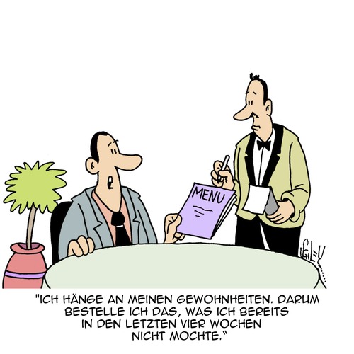 Cartoon: Alte Gewohnheiten (medium) by Karsten Schley tagged restaurants,gastronomie,ernährung,essen,kunden,psychologie,gewohnheiten,metalität,restaurants,gastronomie,ernährung,essen,kunden,psychologie,gewohnheiten,metalität