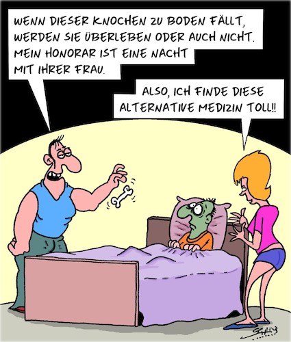 Cartoon: Alternativ (medium) by Karsten Schley tagged medizin,scharlatane,leben,tod,männer,frauen,gesundheit,gesellschaft,medizin,scharlatane,leben,tod,männer,frauen,sex,gesundheit,gesellschaft