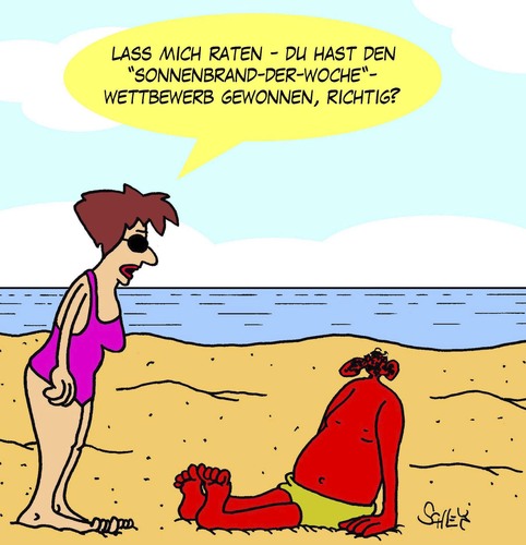 Cartoon: Am Strand (medium) by Karsten Schley tagged urlaub,reisen,tourismus,gesundheit,ferien,see,meer,sonne,sommer,sonnenbrand,wetter,klima,urlaub,reisen,tourismus,gesundheit,ferien,see,meer,sonne,sommer,sonnenbrand,wetter,klima