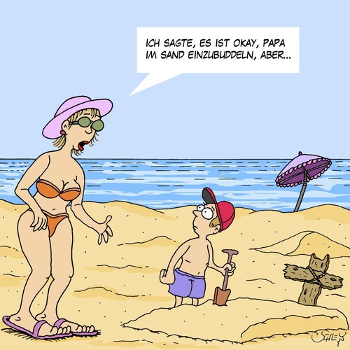 Cartoon: Am Strand (medium) by Karsten Schley tagged urlaub,ferien,reisen,tourismus,touristen,strand,badeurlaub,meer,eltern,kinder,urlaub,ferien,reisen,tourismus,touristen,strand,badeurlaub,meer,eltern,kinder