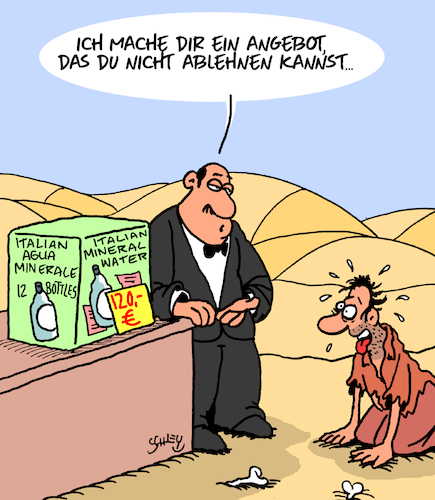 Cartoon: Angebot (medium) by Karsten Schley tagged angebot,wüste,filme,literatur,medien,pate,brando,mafia,kultur,tv,kino,gesellschaft,angebot,wüste,filme,literatur,medien,pate,brando,mafia,kultur,tv,kino,gesellschaft