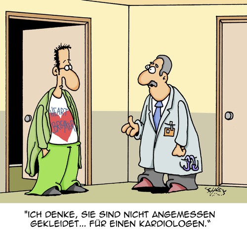 Cartoon: Angemessen?? (medium) by Karsten Schley tagged ärzte,gesundheit,berufe,krankenhäuser,mode,männer,liebe,kardiologen,ärzte,gesundheit,berufe,krankenhäuser,mode,männer,liebe,kardiologen