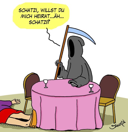 Cartoon: Antrag (medium) by Karsten Schley tagged liebe,männer,frauen,ehe,heiraten,beziehungen,heiratsantrag,leben,tod,liebe,männer,frauen,ehe,heiraten,beziehungen,heiratsantrag,leben,tod