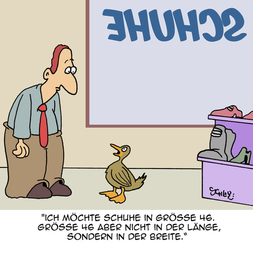 Cartoon: Auf großem Fuße... (medium) by Karsten Schley tagged schuhe,mode,kleidung,shopping,einzelhandel,business,wirtschaft,umsatz,verläufer,tiere,enten,schuhe,mode,kleidung,shopping,einzelhandel,business,wirtschaft,umsatz,verläufer,tiere,enten