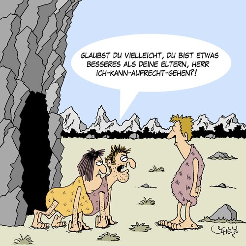 Cartoon: Aufrecht (medium) by Karsten Schley tagged historisches,geschichte,prähistorisches,steinzeit,menschheit,eltern,kinder,jugend,jugendliche,evolution,biologie,lernen,fortschritt,historisches,geschichte,prähistorisches,steinzeit,menschheit,eltern,kinder,jugend,jugendliche,evolution,biologie,lernen,fortschritt