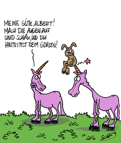 Cartoon: Augen auf! (medium) by Karsten Schley tagged einhörner,mythen,legenden,märchen,filme,internet,literatur,unterhaltung,tiere,einhörner,mythen,legenden,märchen,filme,internet,literatur,unterhaltung,tiere