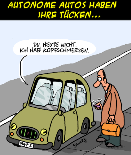 Cartoon: Autonomes Fahren (medium) by Karsten Schley tagged autos,ki,technik,individualverkehr,innovationen,forschung,fortschritt,wirtschaft,zukunft,politik,autos,ki,technik,individualverkehr,innovationen,forschung,fortschritt,wirtschaft,zukunft,politik