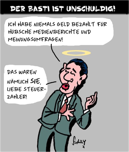 Cartoon: Basti ist UNSCHULDIG! (medium) by Karsten Schley tagged österreich,politik,kurz,korruption,steuergelder,övp,österreich,politik,kurz,korruption,steuergelder,övp