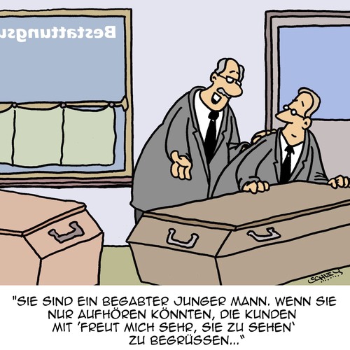 Cartoon: Begabung (medium) by Karsten Schley tagged karriere,begabung,talent,jobs,arbeit,business,wirtschaft,arbeitgeber,arbeitnehmer,handwerk,tod,kunden,kundenfreundlichkeit,karriere,begabung,talent,jobs,arbeit,business,wirtschaft,arbeitgeber,arbeitnehmer,handwerk,tod,kunden,kundenfreundlichkeit