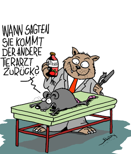 Cartoon: Beim Tierarzt (medium) by Karsten Schley tagged medizin,gesundheit,tiere,tiemedizin,veterinäre,haustiere,katzen,mäuse,ärzte,medizin,gesundheit,tiere,tiemedizin,veterinäre,haustiere,katzen,mäuse,ärzte