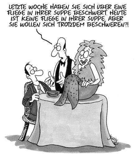 Cartoon: Beschwerde (medium) by Karsten Schley tagged restaurants,gastronomie,kunden,beschwerden,ernährung,meerjungfrauen,gesellschaft,restaurants,gastronomie,kunden,beschwerden,ernährung,meerjungfrauen,gesellschaft