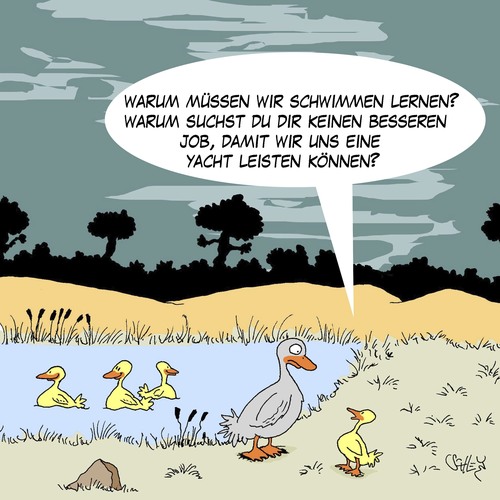 Cartoon: Besserer Job (medium) by Karsten Schley tagged wirtschaft,business,arbeit,arbeitgeber,arbeitnehmer,bezahlung,löhne,natur,jugend,lernen,ausbildung,tiere,enten,wirtschaft,business,arbeit,arbeitgeber,arbeitnehmer,bezahlung,löhne,natur,jugend,lernen,ausbildung,tiere,enten