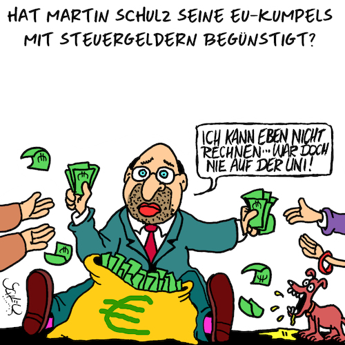 Cartoon: Beste Kumpels (medium) by Karsten Schley tagged schulz,eu,wahlen,deutschland,geld,spd,ratspräsidentschaft,vetternwirtschaft,begünstigungpolitik,steuergelder,schulz,eu,wahlen,deutschland,geld,spd,ratspräsidentschaft,vetternwirtschaft,begünstigungpolitik,steuergelder